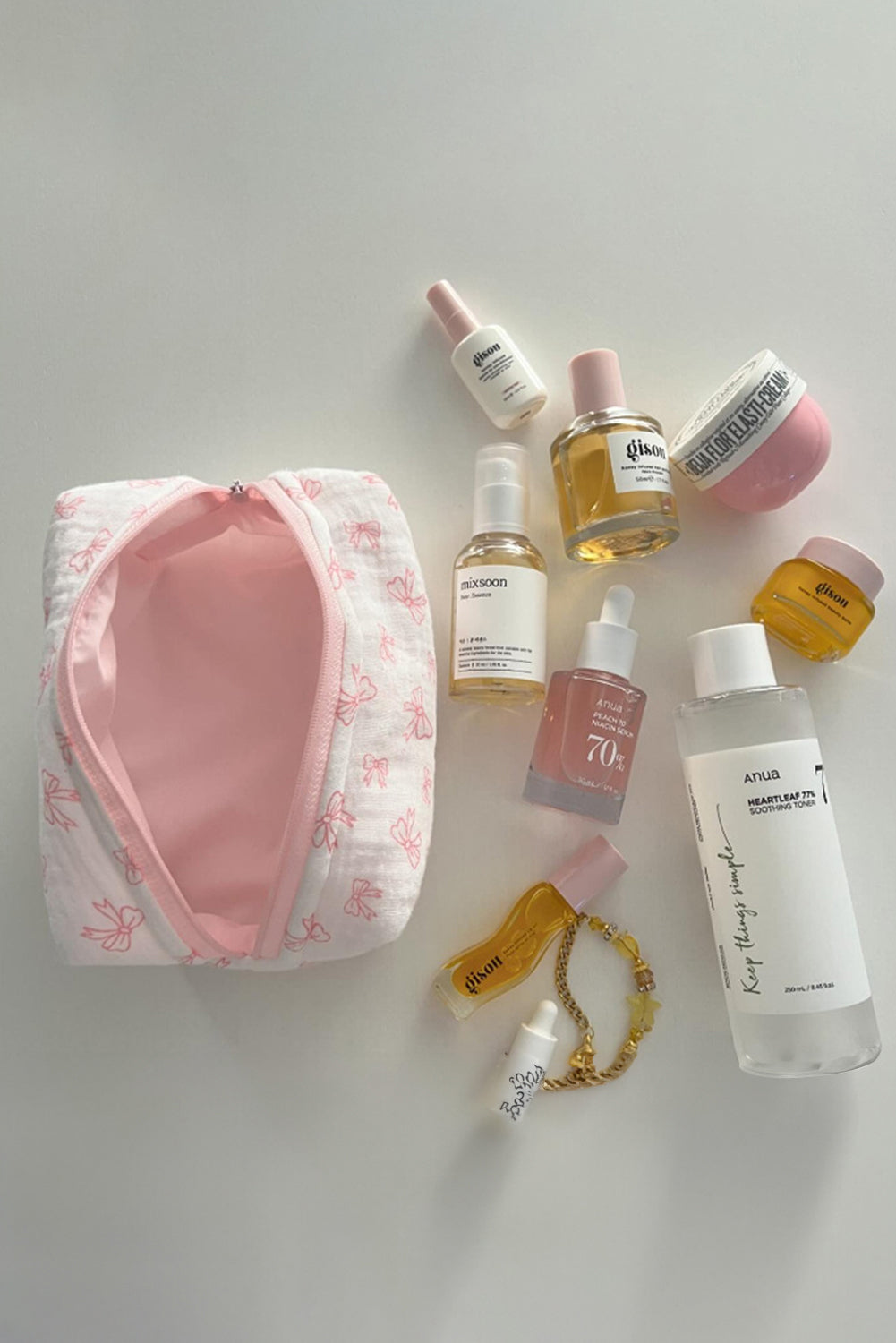 Pink Bow Knot Zipper Makeup Bag