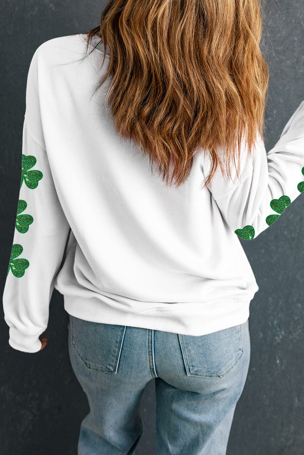 White Sequin Clover Sweatshirt