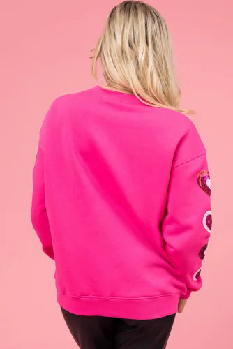 Bonbon Sequined Heart Drop Shoulder Sweatshirt