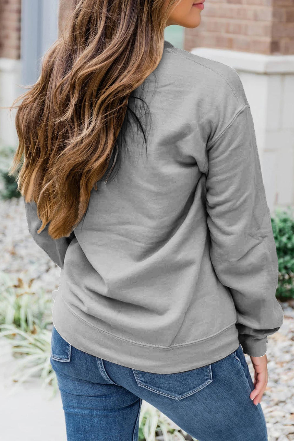 Gray Sequin Baseball Crewneck Sweatshirt