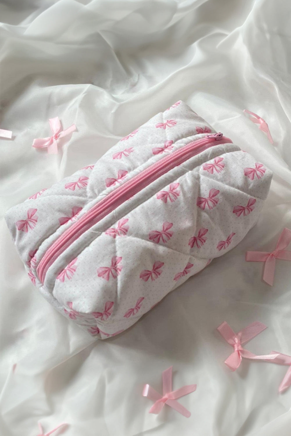 Pink Bow Knot Zipper Makeup Bag