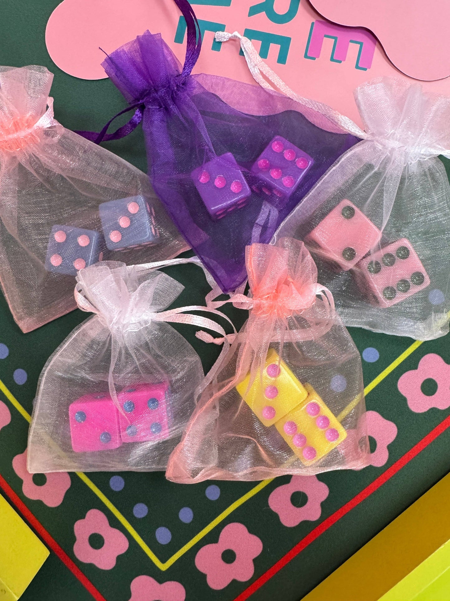 Dice (set of 2): Hot Pink with Teal