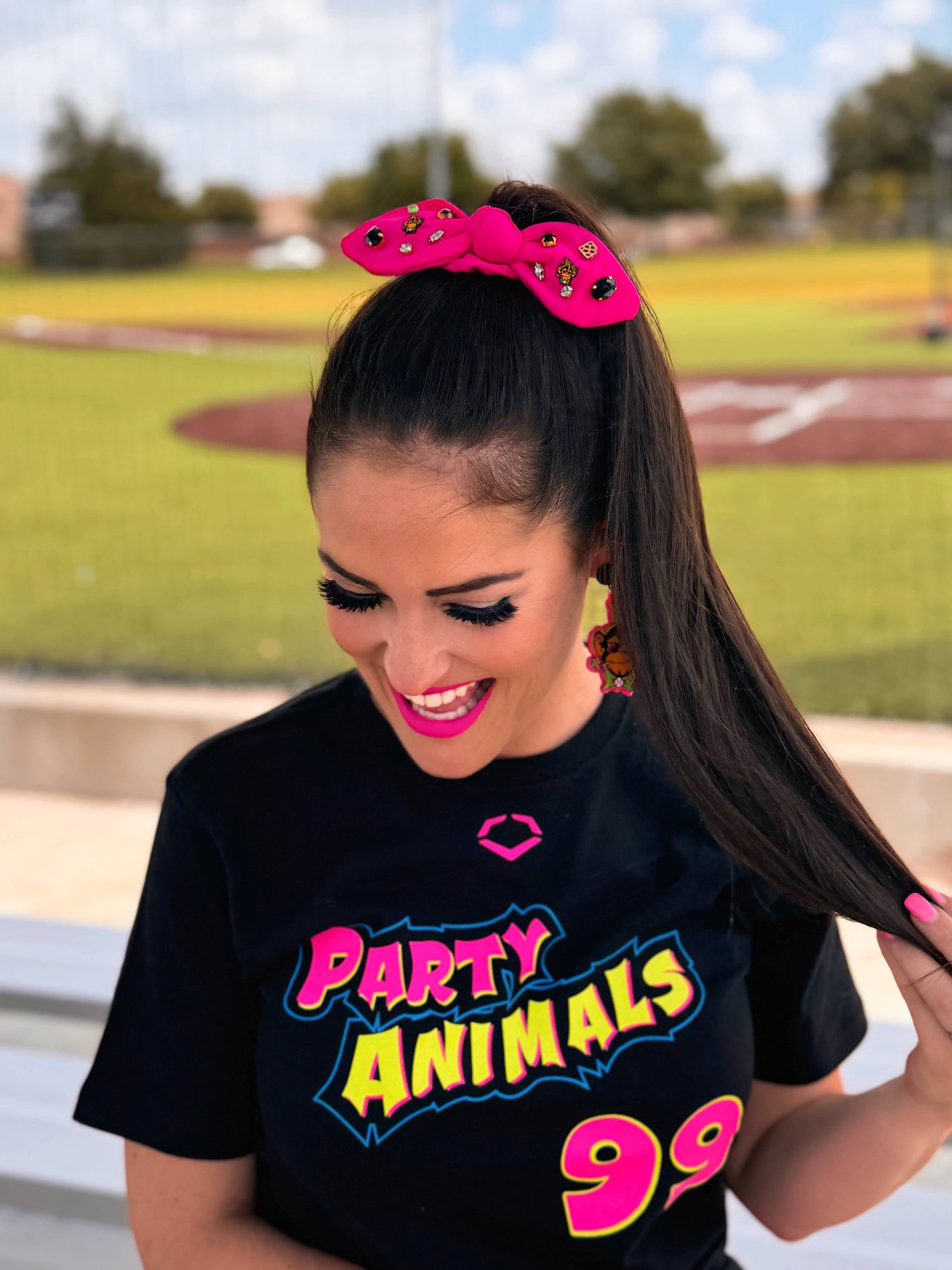 Party Animals Pink Logo Bow Scrunchie