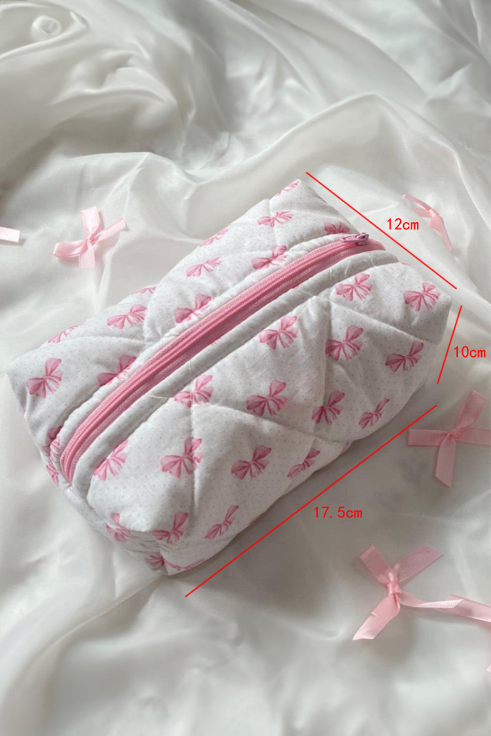 Pink Bow Knot Zipper Makeup Bag