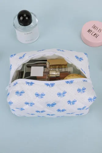 Sky Blue Quilted Makeup Bag