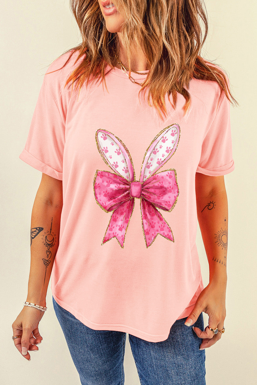 Pink Paw Printed T Shirt