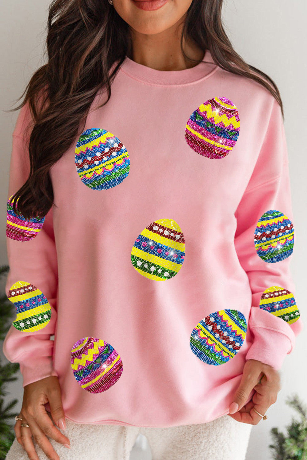 Pink Easter Egg Sequin Crew Sweatshirt