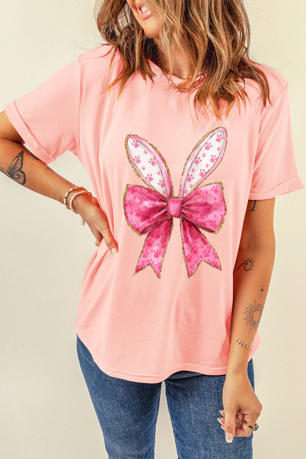 Pink Paw Printed T Shirt