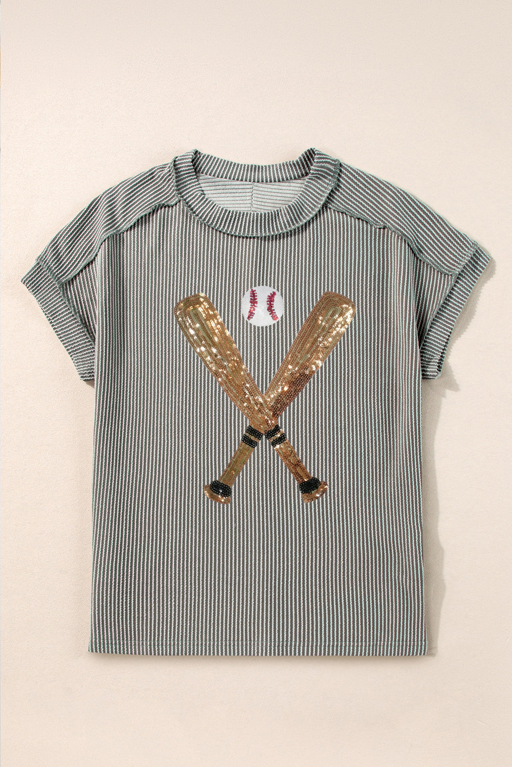 Medium Grey Sequin Baseball Pattern T Shirt