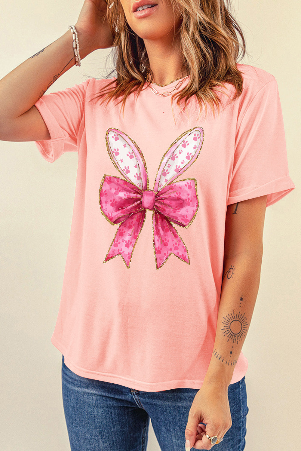Pink Paw Printed T Shirt