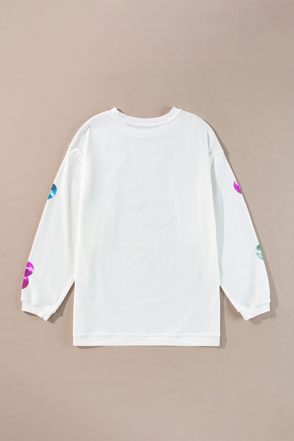 White Valentine Slogan Heart Sequin Corded Baggy Sweatshirt