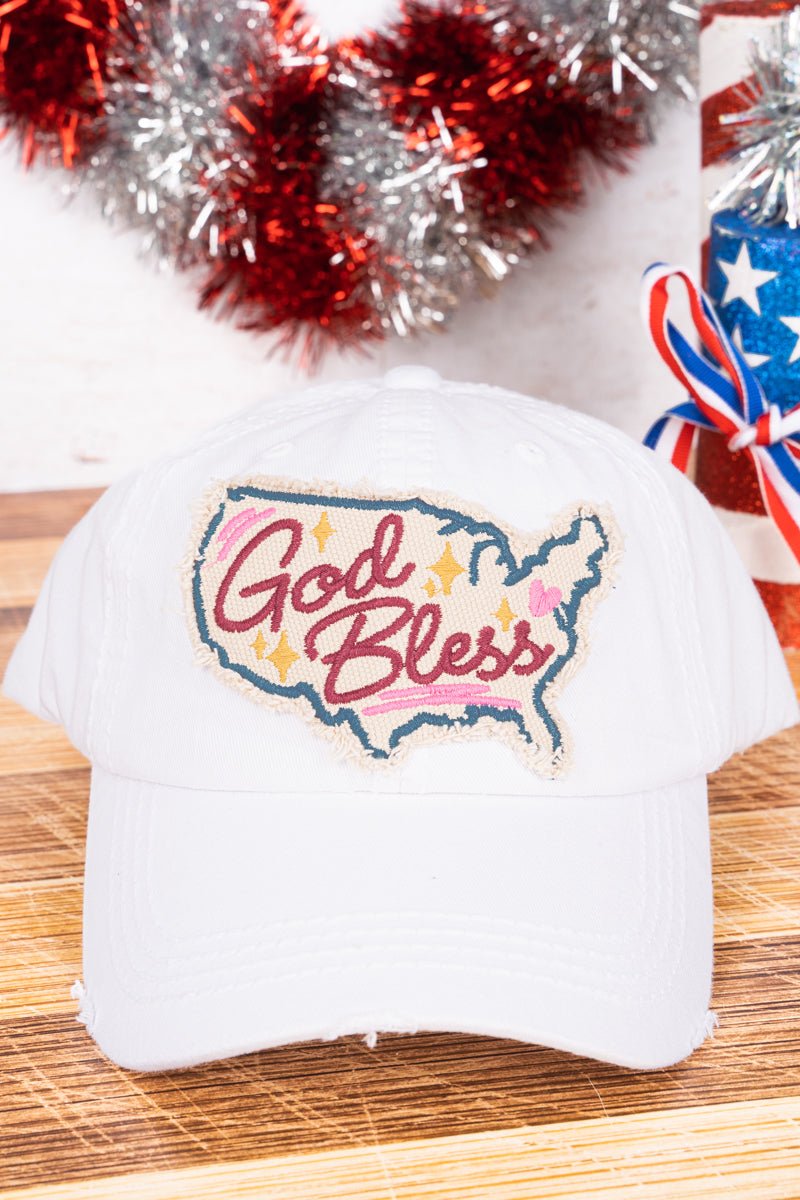 Distressed White God Bless America Cap