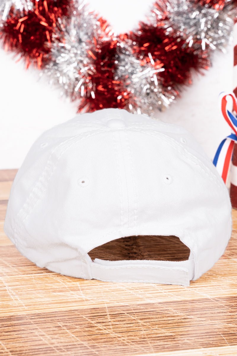 Distressed White God Bless America Cap