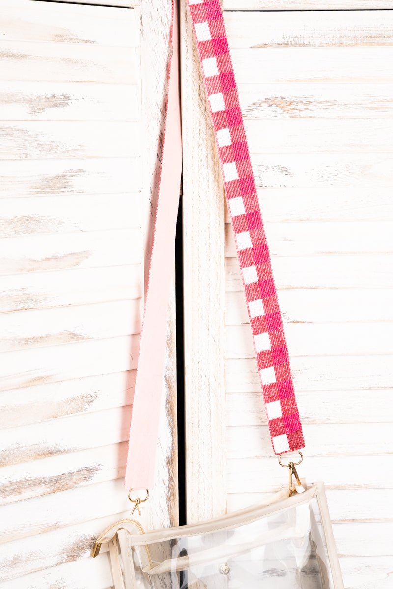 Neon Pink Seed Bead Bag Strap