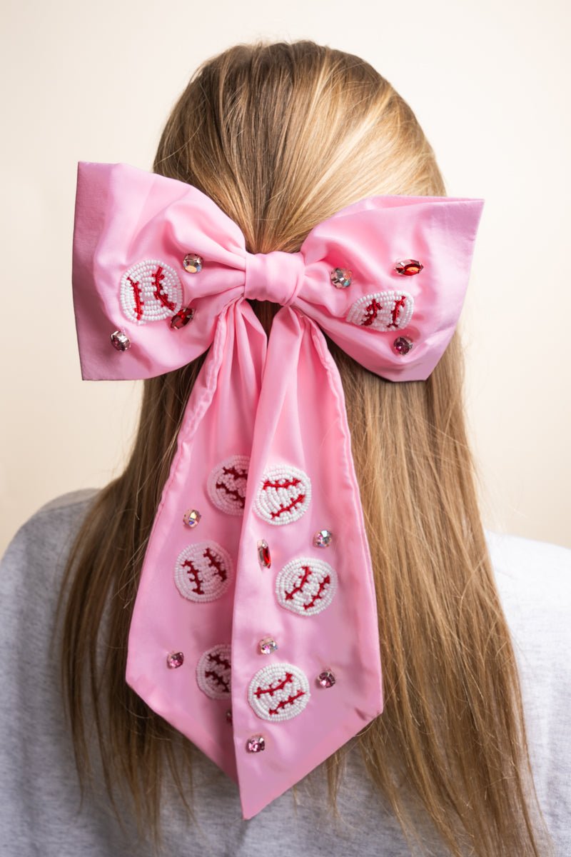 Baseball Seed Bead Pink Hair Bow