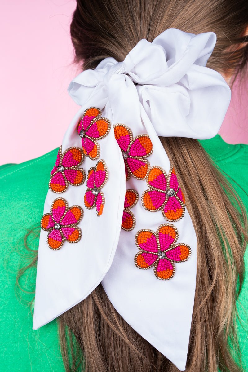 White Bow Scrunchie Hair Accessory