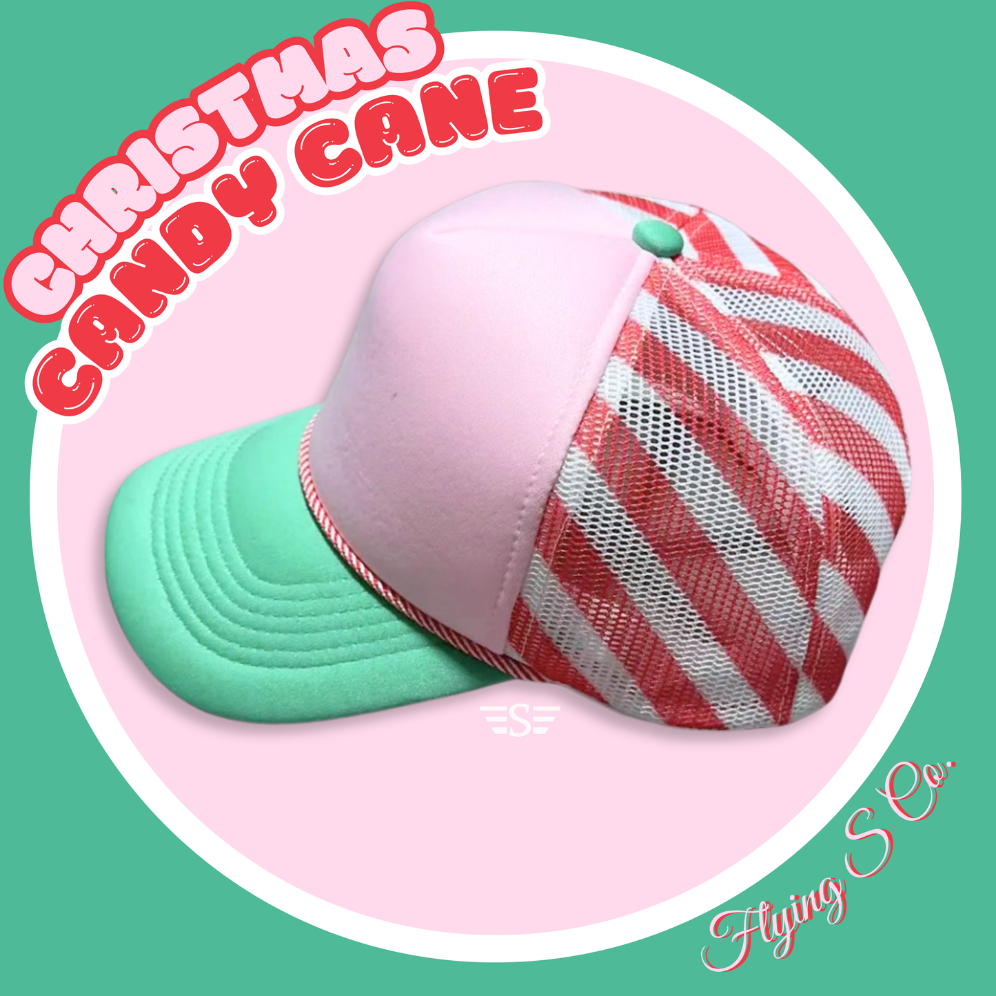 Christmas Candy Cane Mesh Back Foam Trucker Cap BLANK