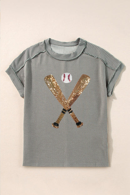 Medium Grey Sequin Baseball Pattern T Shirt