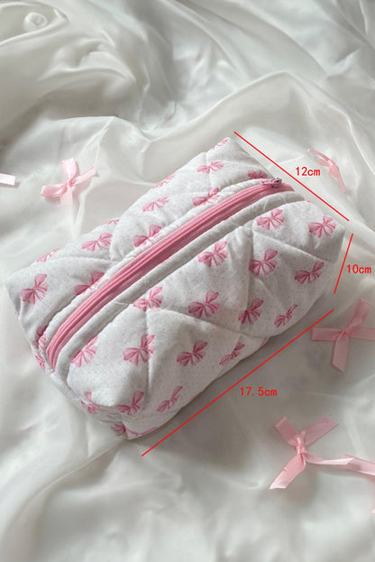 Pink Bow Knot Zipper Makeup Bag