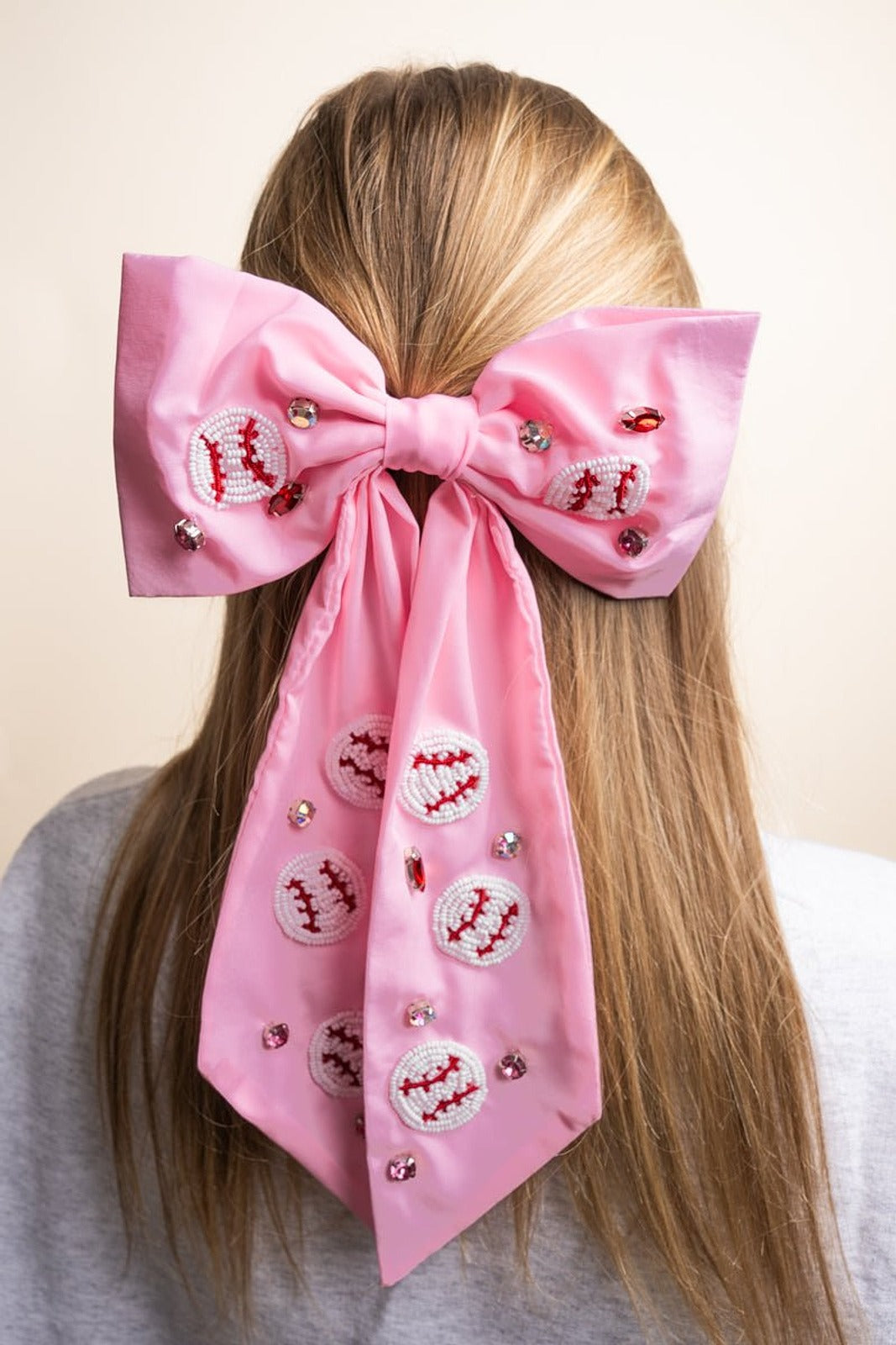 Baseball Seed Bead Pink Hair Bow