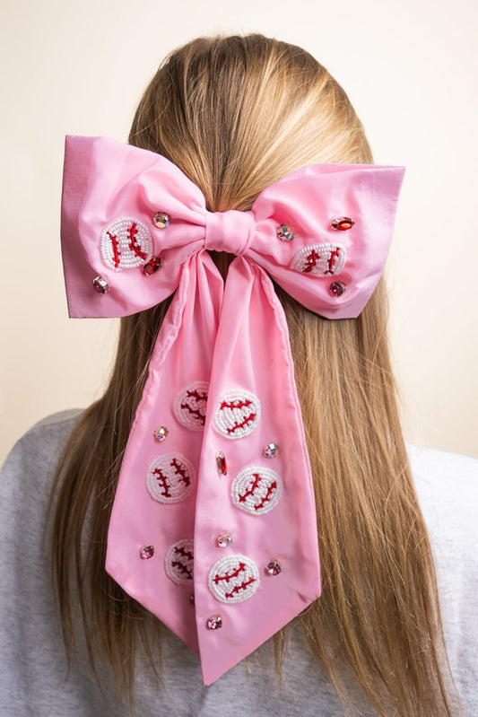 Baseball Seed Bead Pink Hair Bow