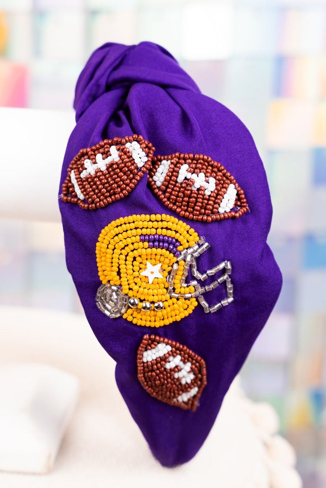 Football Purple and Gold Seed Bead Headband