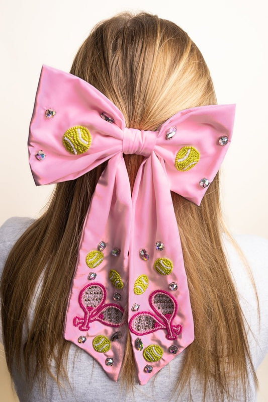 Tennis Seed Bead Pink Hair Bow