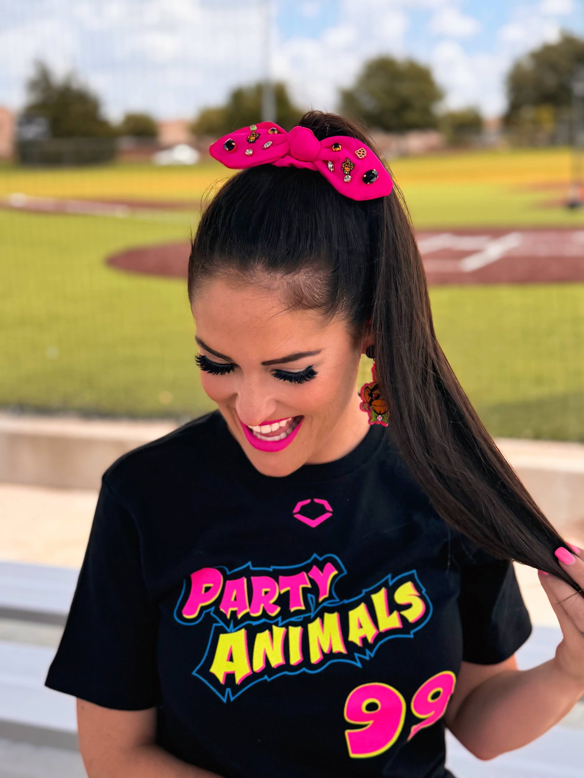 Party Animals Pink Logo Bow Scrunchie 