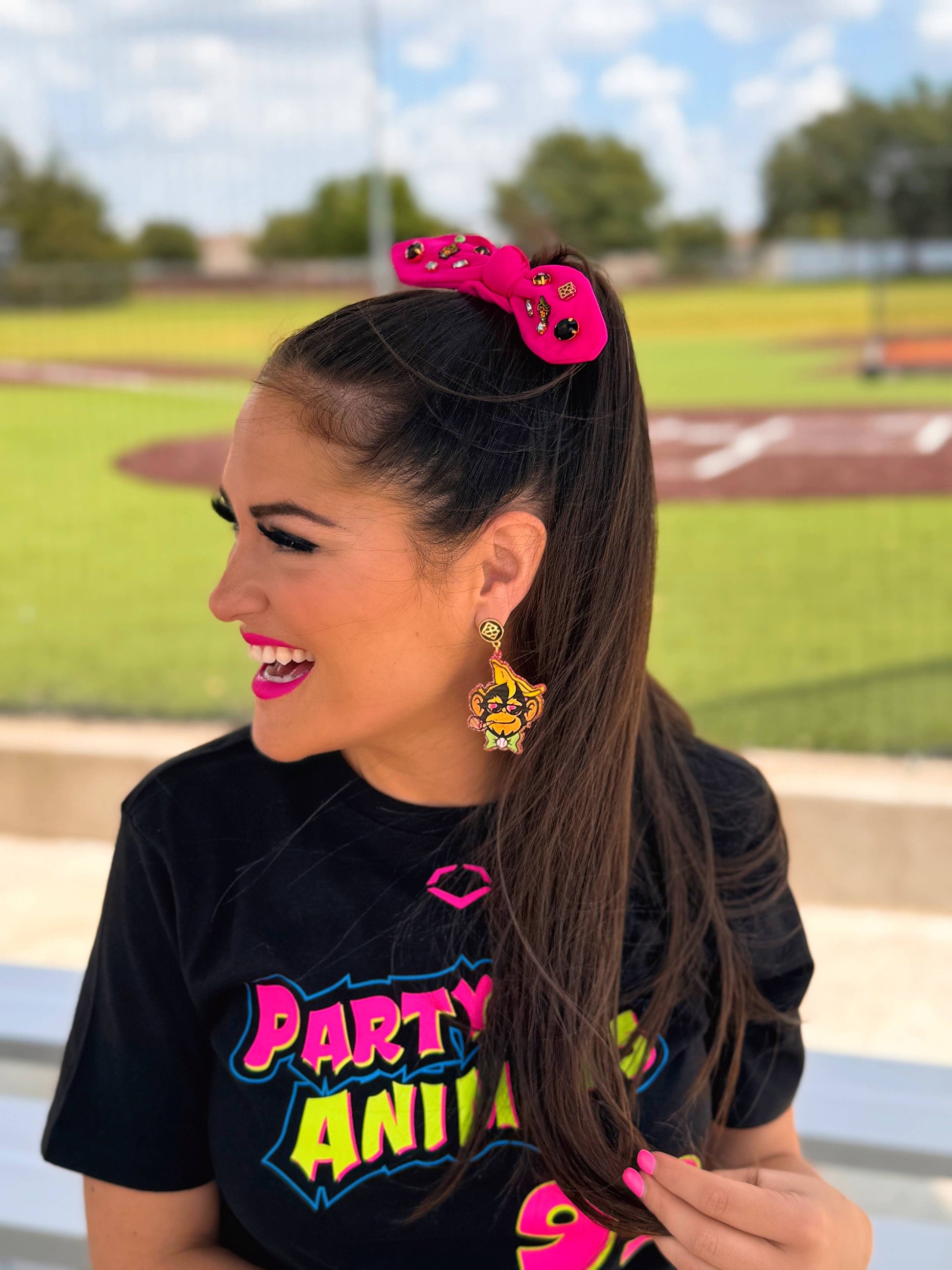 Party Animals Pink Logo Bow Scrunchie 