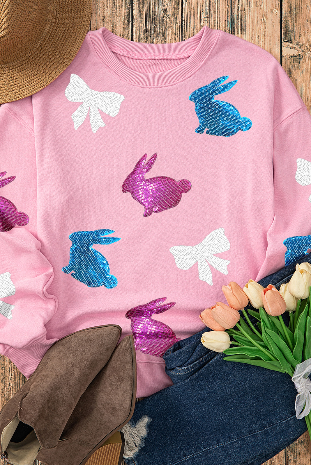 Pink Easter Bunny Crewneck Sweatshirt