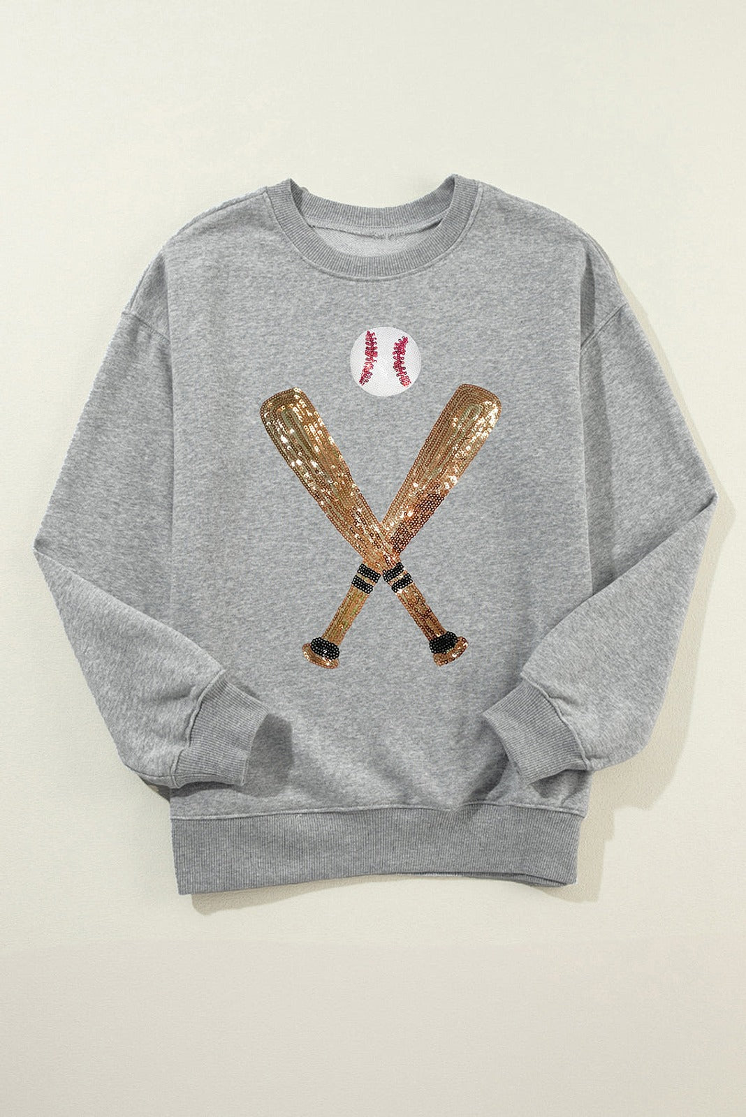 Gray Sequin Baseball Crewneck Sweatshirt