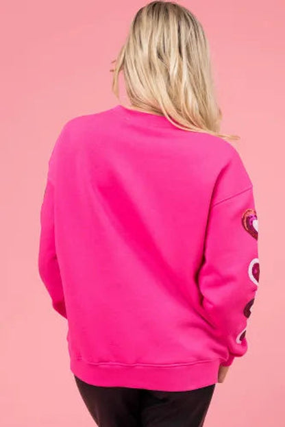 Bonbon Sequined Heart Drop Shoulder Sweatshirt