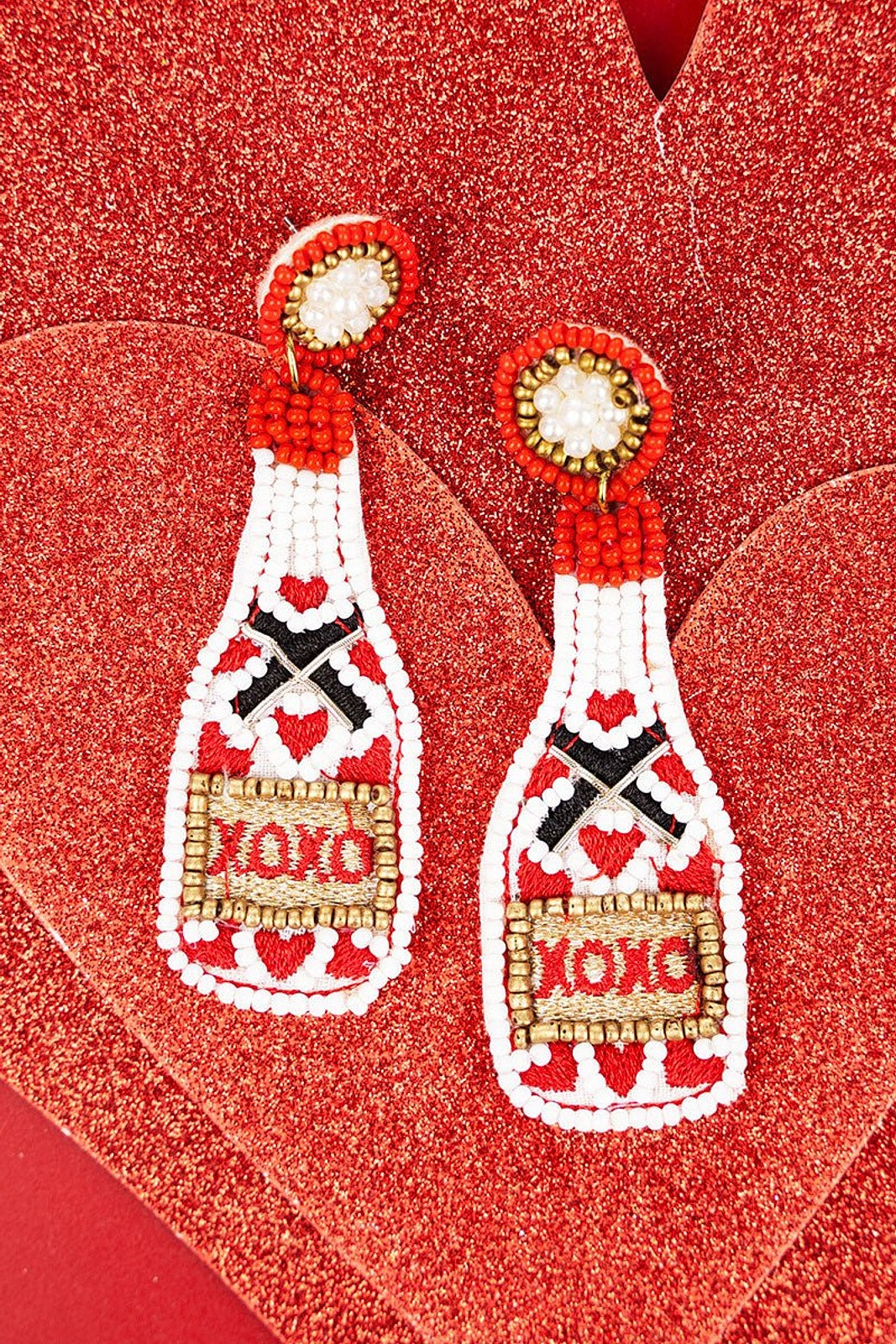 Valentine's 'XOXO' Champagne Seed Bead Earrings