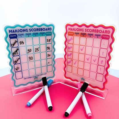 Mahjong Scoreboard | Scalloped Dry Erase Board with Stand & Markers: Blue/Green