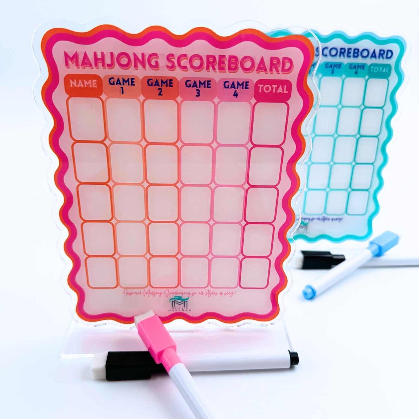 Mahjong Scoreboard | Scalloped Dry Erase Board with Stand & Markers: Blue/Green