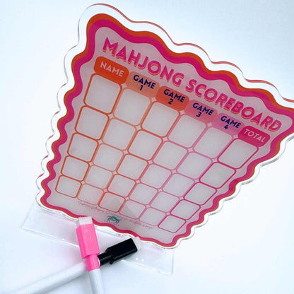 Mahjong Scoreboard | Scalloped Dry Erase Board with Stand & Markers: Blue/Green
