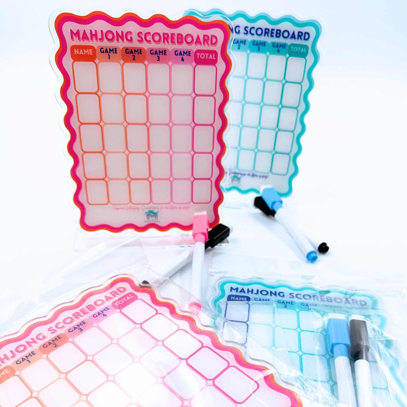 Mahjong Scoreboard | Scalloped Dry Erase Board with Stand & Markers: Blue/Green
