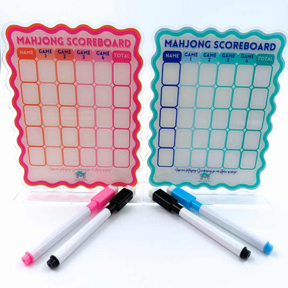 Mahjong Scoreboard | Scalloped Dry Erase Board with Stand & Markers: Blue/Green