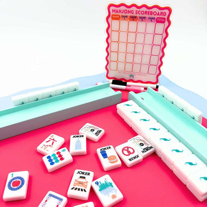 Mahjong Scoreboard | Scalloped Dry Erase Board with Stand & Markers: Blue/Green