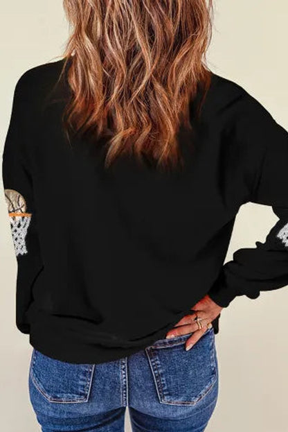 Black Basketball Crew Neck Graphic Sweatshirt