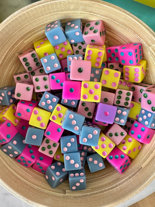Dice (set of 2): Hot Pink with Teal