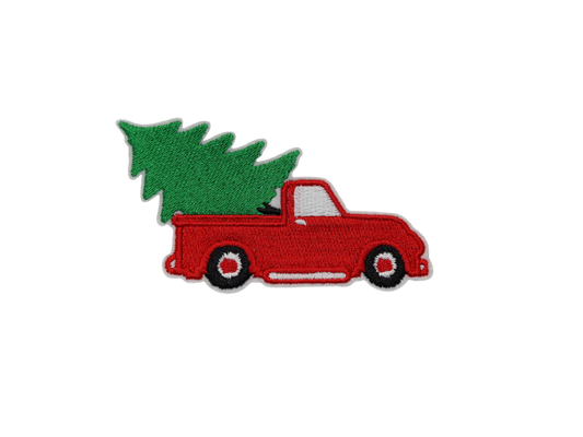 Truck with Christmas Tree Embroidered Iron-On Patch