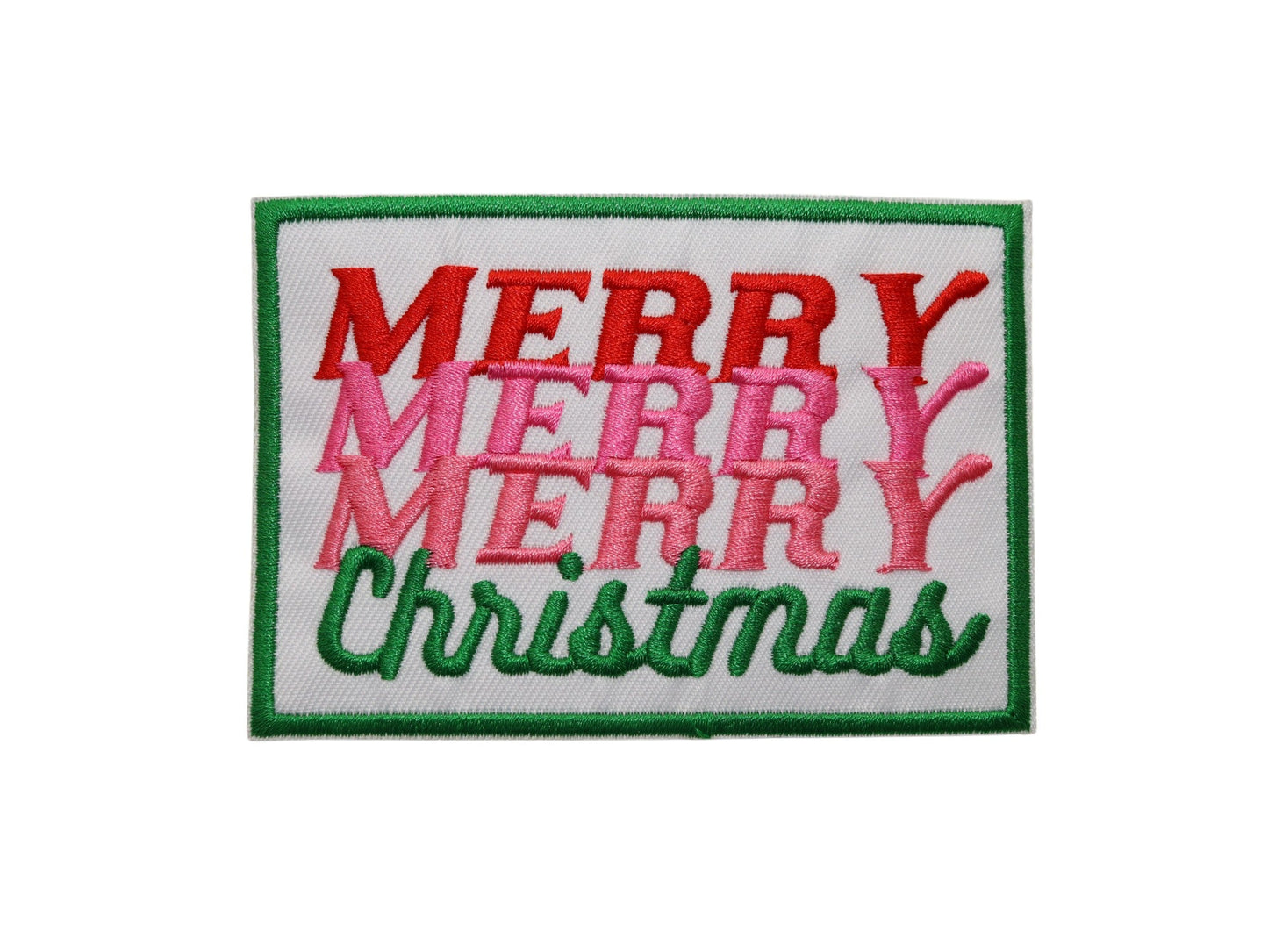 Merry Merry Merry Christmas Embroidered Iron-On Patch