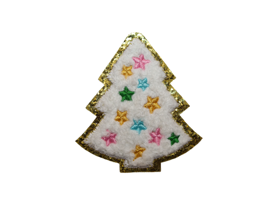 White Christmas Tree Chenille Iron-On Patch