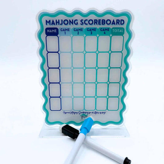 Mahjong Scoreboard | Scalloped Dry Erase Board with Stand & Markers: Blue/Green