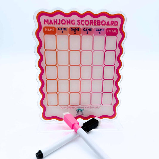 Mahjong Scoreboard | Scalloped Dry Erase Board with Stand & Markers: Pink/Orange