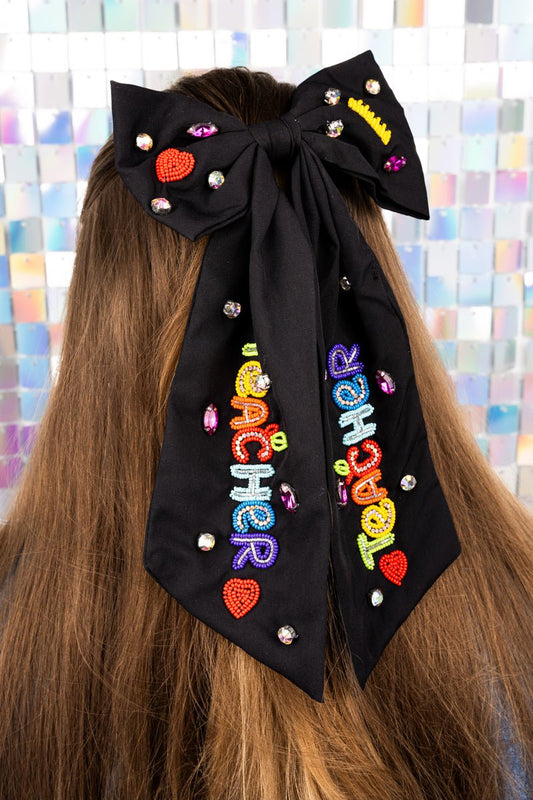 Colorful Teacher Black Hair Bow Barrette