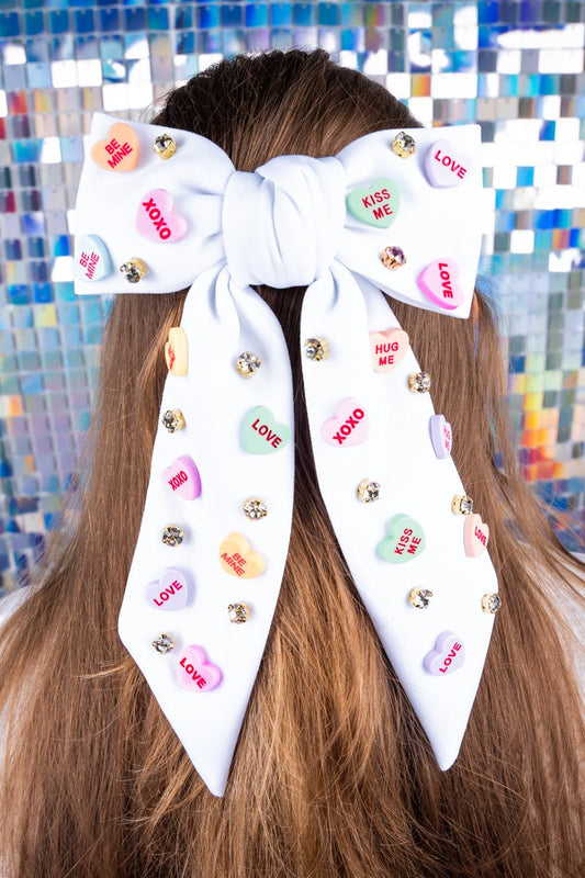 Candy Hearts White Hair Bow Barrette